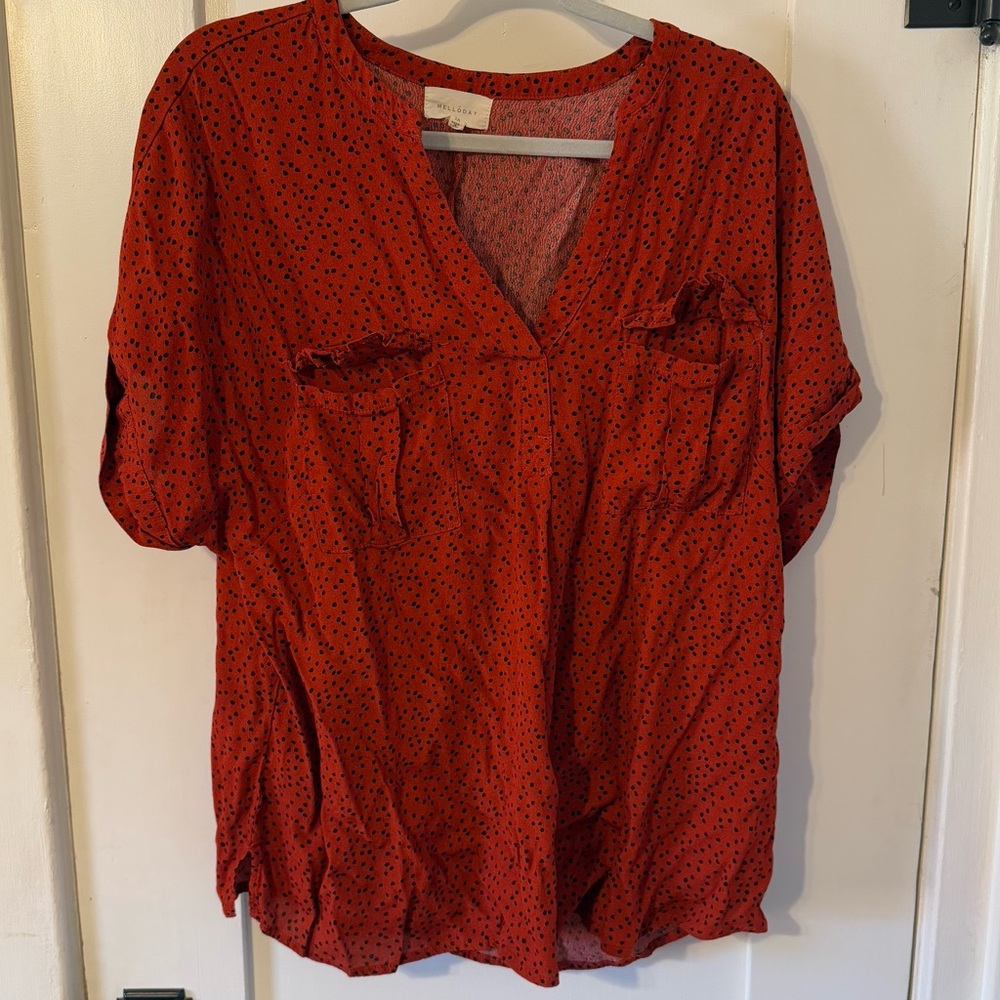 Melloday V Neck Short Sleeve Blouse